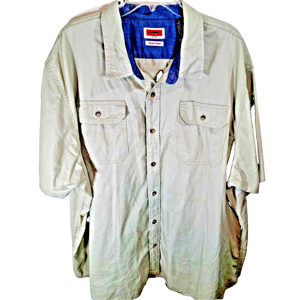 Wrangler Flex Comfort Button Front Shirt 3XL Khaki Short Sleeve